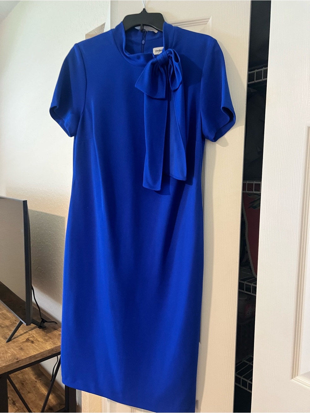 Shelby & Palmer Royal Blue Tie-Neck Midi Dress